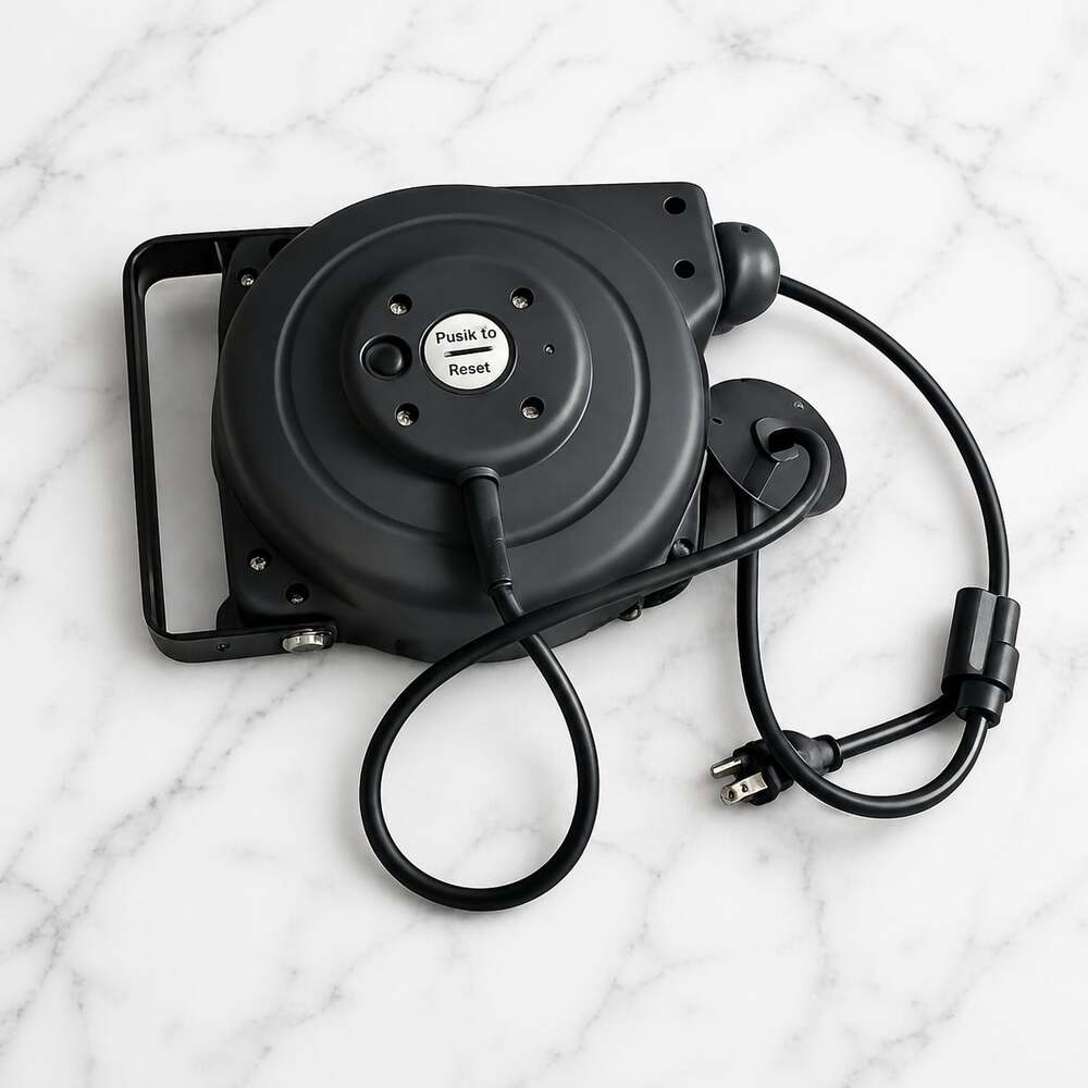 50 ft Retractable Extension Cord Reel with Triple Outlet and 13A Circuit Breaker